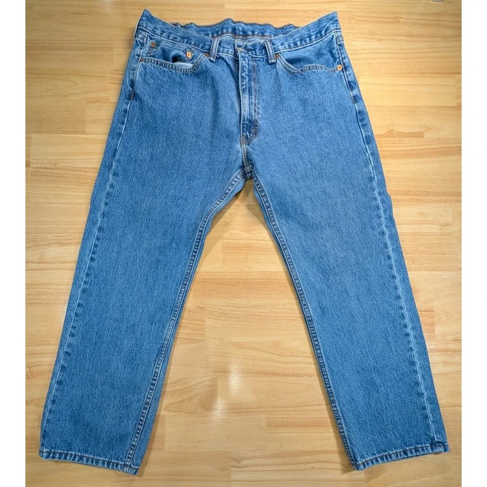 Levis 505 Regular Fit Mens Blue Medium Wash Straight Leg Denim Jeans 34x28